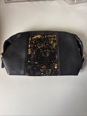Deux Lux Black Cosmetic Pouch with Gold Sequin Panel